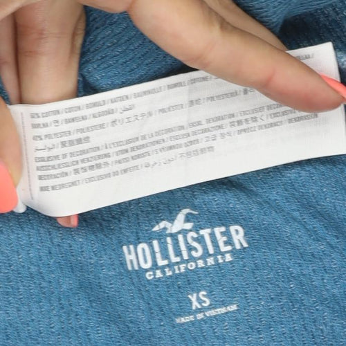 Hollister Men Blue Waffle-Knit Crew Neck Jumper XS