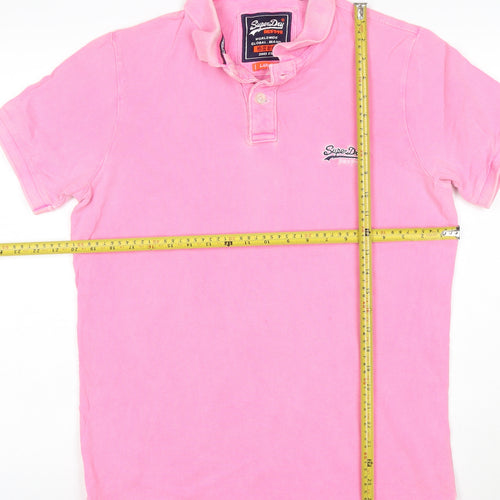 Superdry Men's Pink Polo Shirt Large Cotton Classic Style