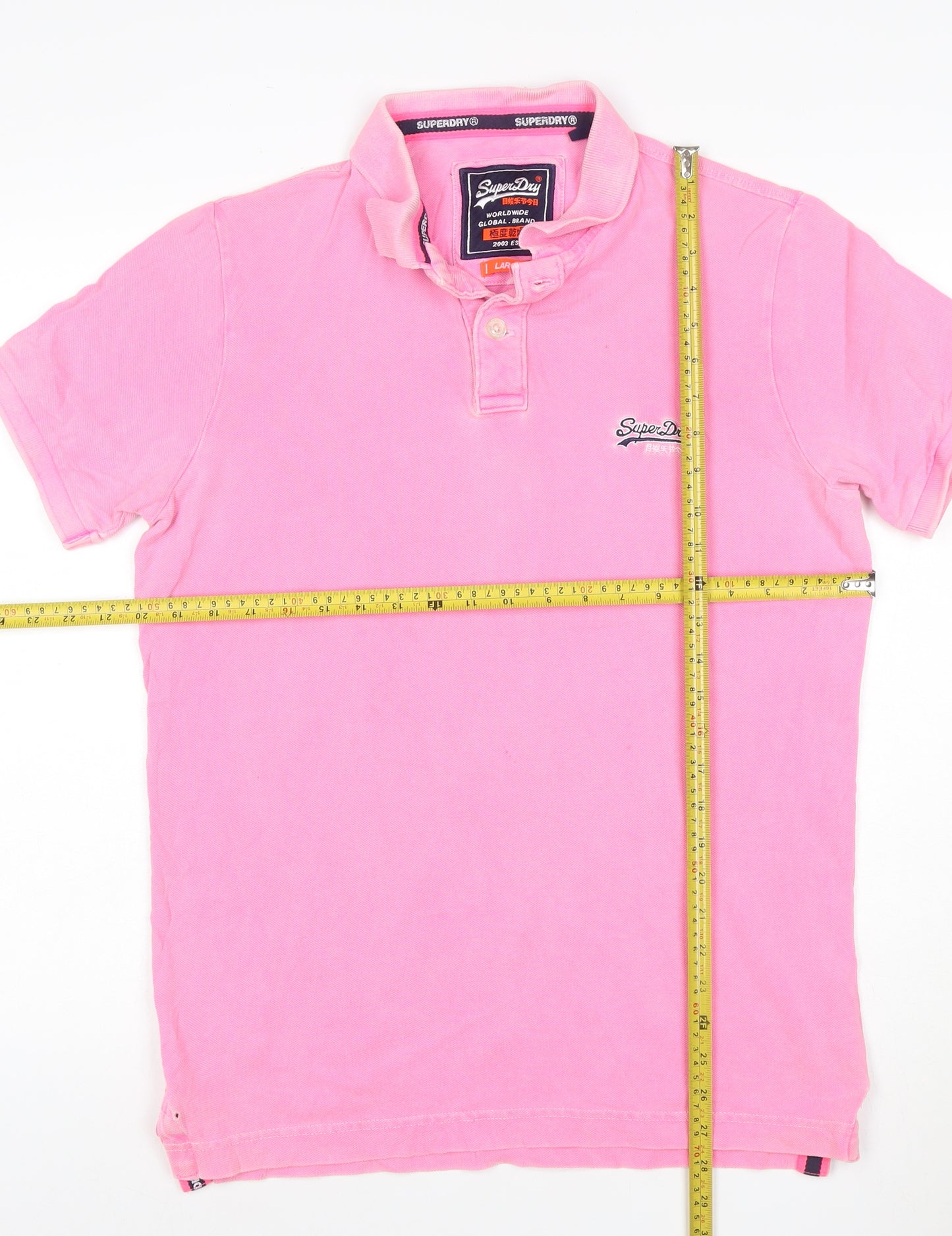 Superdry Men's Pink Polo Shirt Large Cotton Classic Style