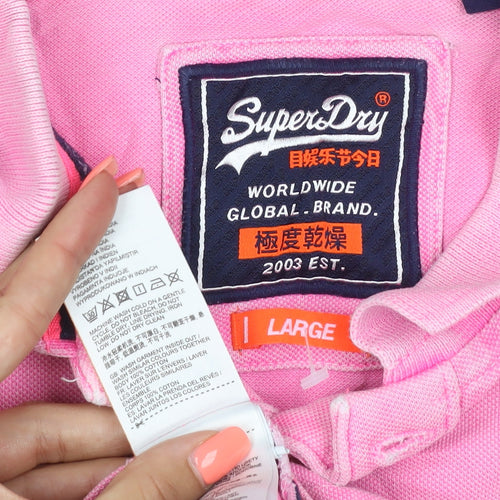 Superdry Men's Pink Polo Shirt Large Cotton Classic Style