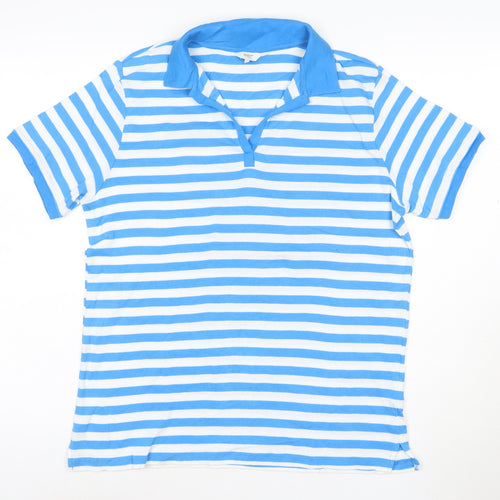 Cotton Traders Women's Blue Striped Collared Polo Shirt Size 12