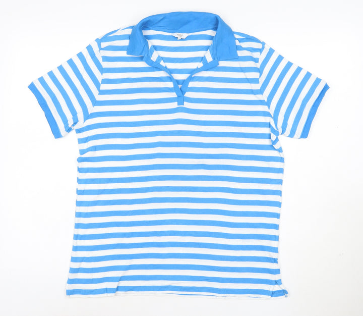 Cotton Traders Women's Blue Striped Collared Polo Shirt Size 12