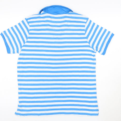 Cotton Traders Women's Blue Striped Collared Polo Shirt Size 12