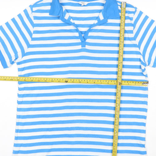Cotton Traders Women's Blue Striped Collared Polo Shirt Size 12