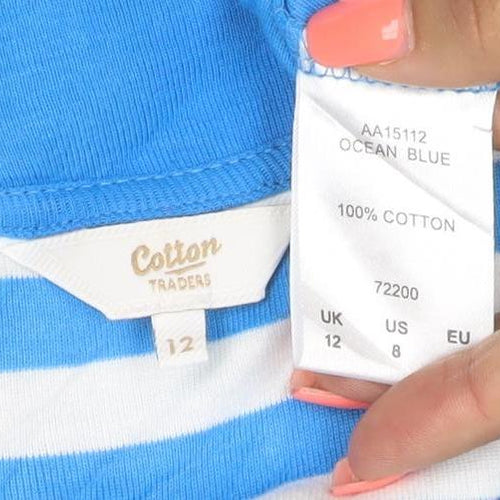Cotton Traders Women's Blue Striped Collared Polo Shirt Size 12