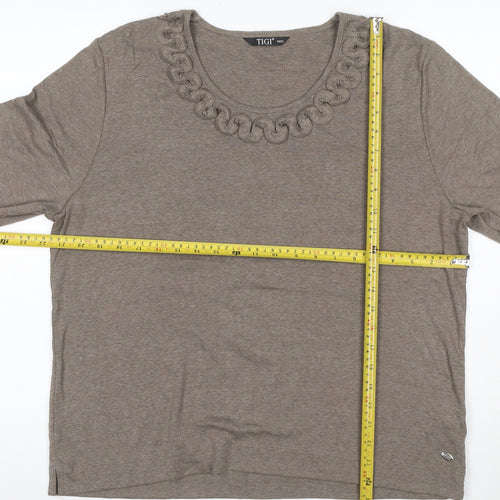 Tigi Women’s Brown 3/4 Sleeve Embroidered Neck Cotton Blend Top Size 18
