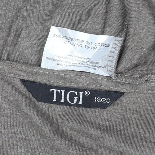 Tigi Women’s Brown 3/4 Sleeve Embroidered Neck Cotton Blend Top Size 18