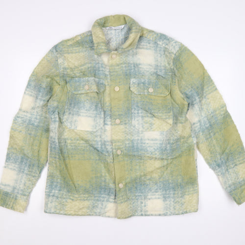 Zara Women Green Check Wool Blend Shacket Jacket M