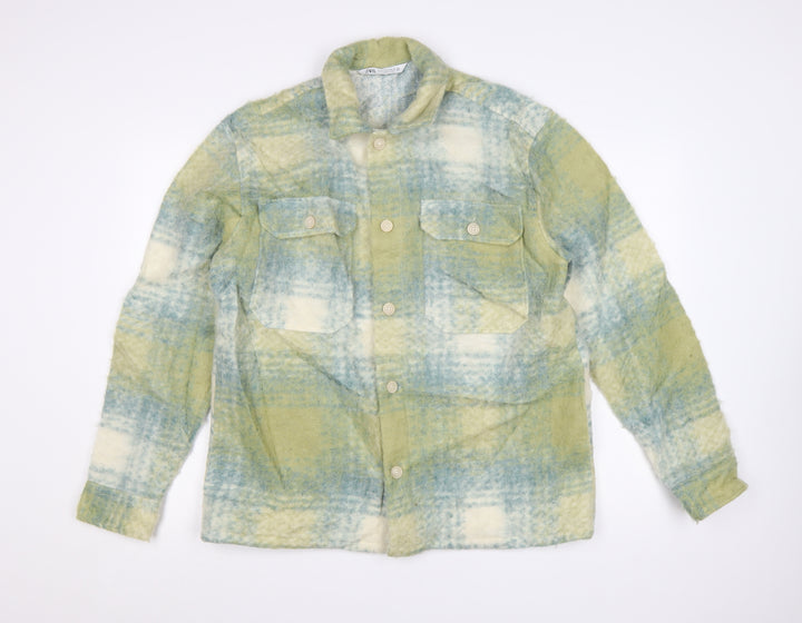 Zara Women Green Check Wool Blend Shacket Jacket M