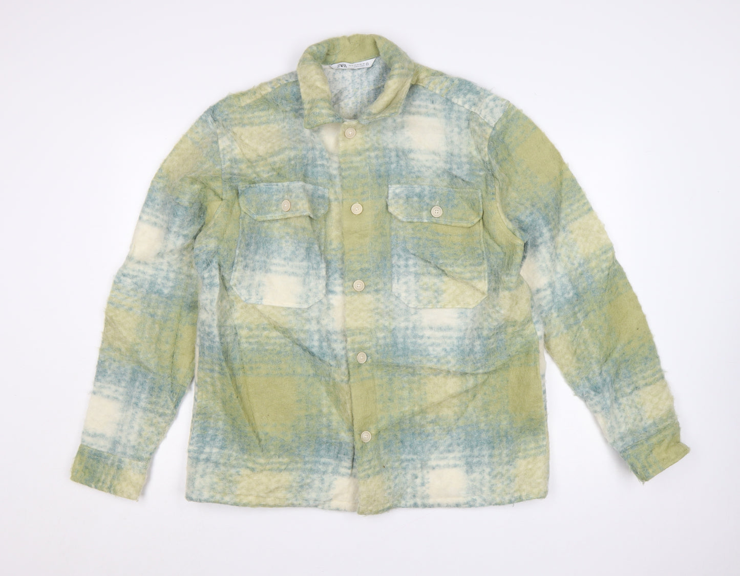 Zara Women Green Check Wool Blend Shacket Jacket M