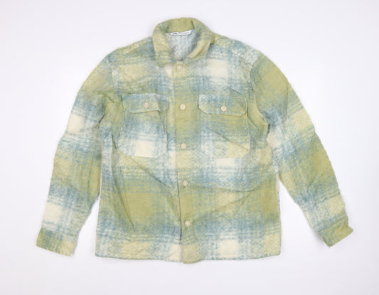 Zara Women Green Check Wool Blend Shacket Jacket M