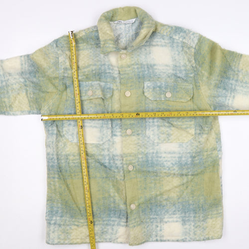 Zara Women Green Check Wool Blend Shacket Jacket M