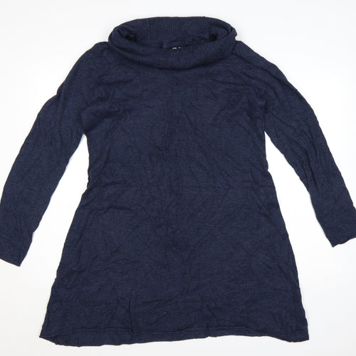 White Stuff Women’s Blue Long Sleeve Jumper Dress Size 16 Knit Cowl Neck