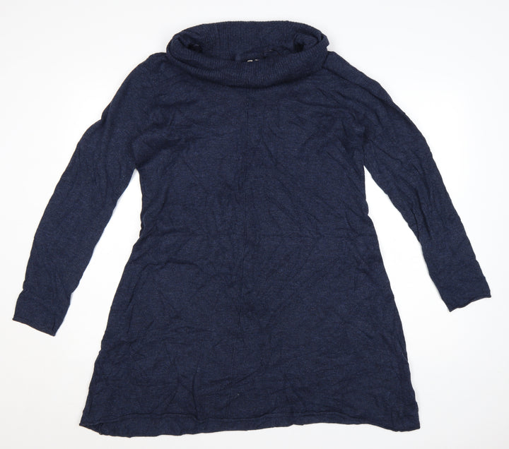 White Stuff Women’s Blue Long Sleeve Jumper Dress Size 16 Knit Cowl Neck