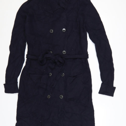 French Connection Women's Black L Collared Belted Knit Cardigan