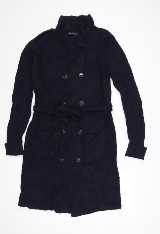 French Connection Women's Black L Collared Belted Knit Cardigan