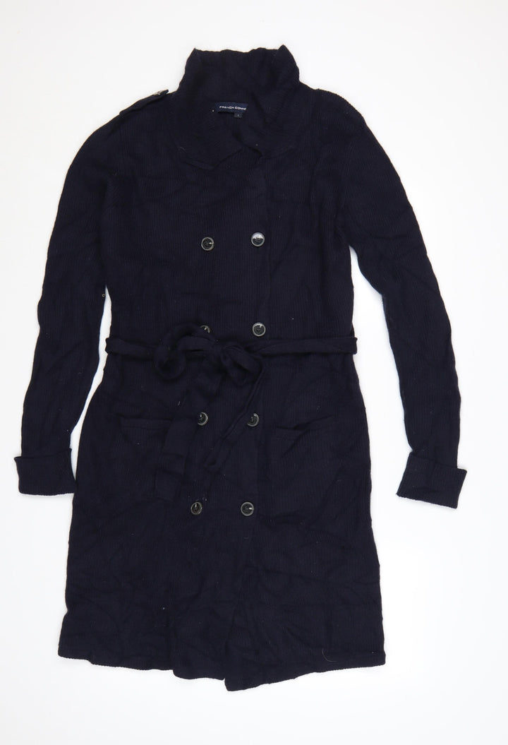 French Connection Women's Black L Collared Belted Knit Cardigan