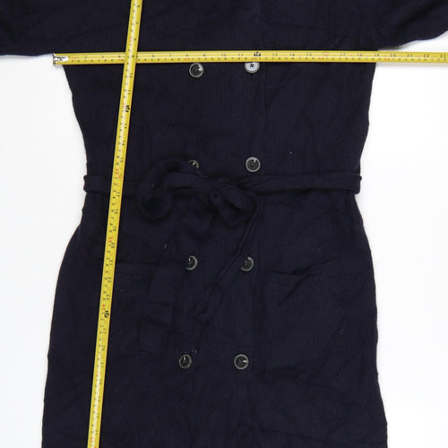 French Connection Women's Black L Collared Belted Knit Cardigan
