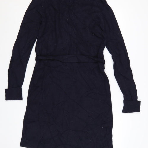 French Connection Women's Black L Collared Belted Knit Cardigan