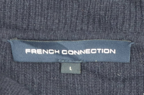 French Connection Women's Black L Collared Belted Knit Cardigan