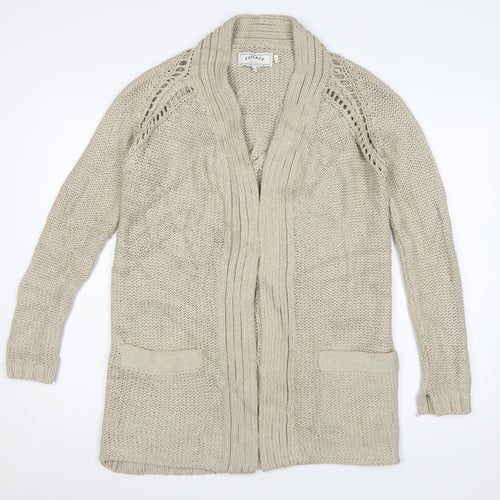 FatFace Womens Beige Cotton Long Sleeve Open Knit Cardigan Size 8