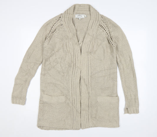 FatFace Womens Beige Cotton Long Sleeve Open Knit Cardigan Size 8