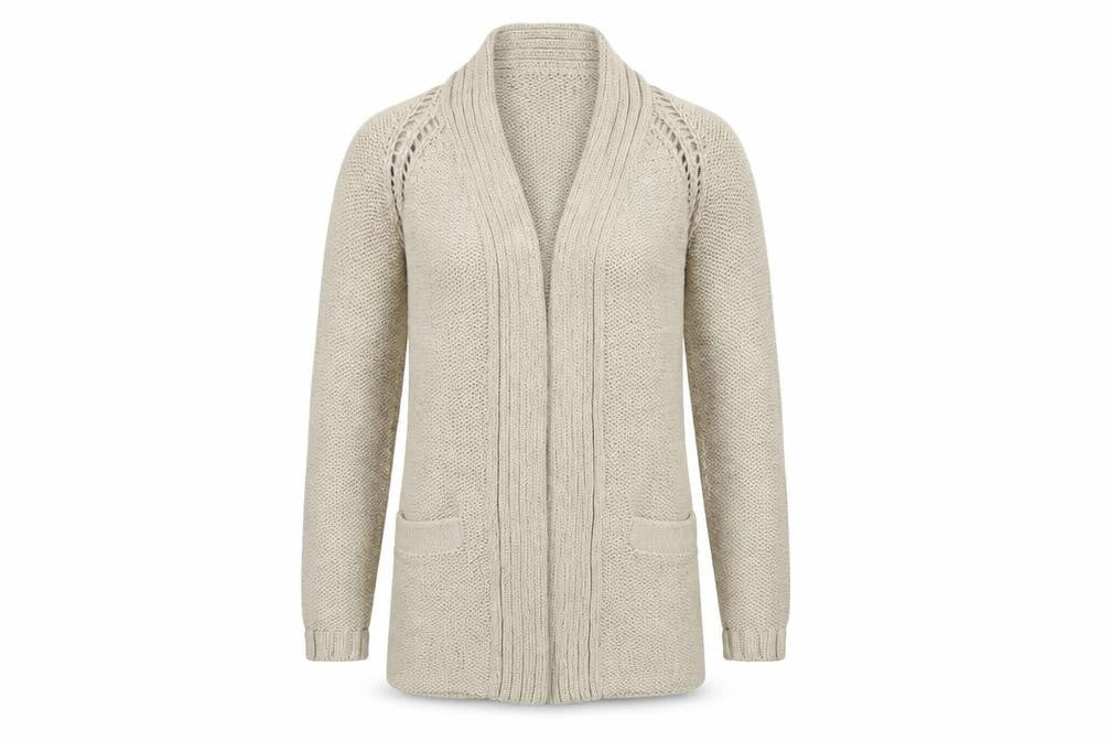 FatFace Womens Beige Cotton Long Sleeve Open Knit Cardigan Size 8