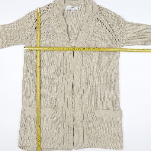 FatFace Womens Beige Cotton Long Sleeve Open Knit Cardigan Size 8