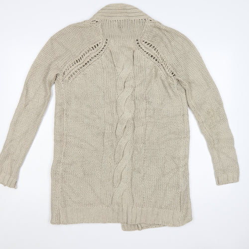 FatFace Womens Beige Cotton Long Sleeve Open Knit Cardigan Size 8