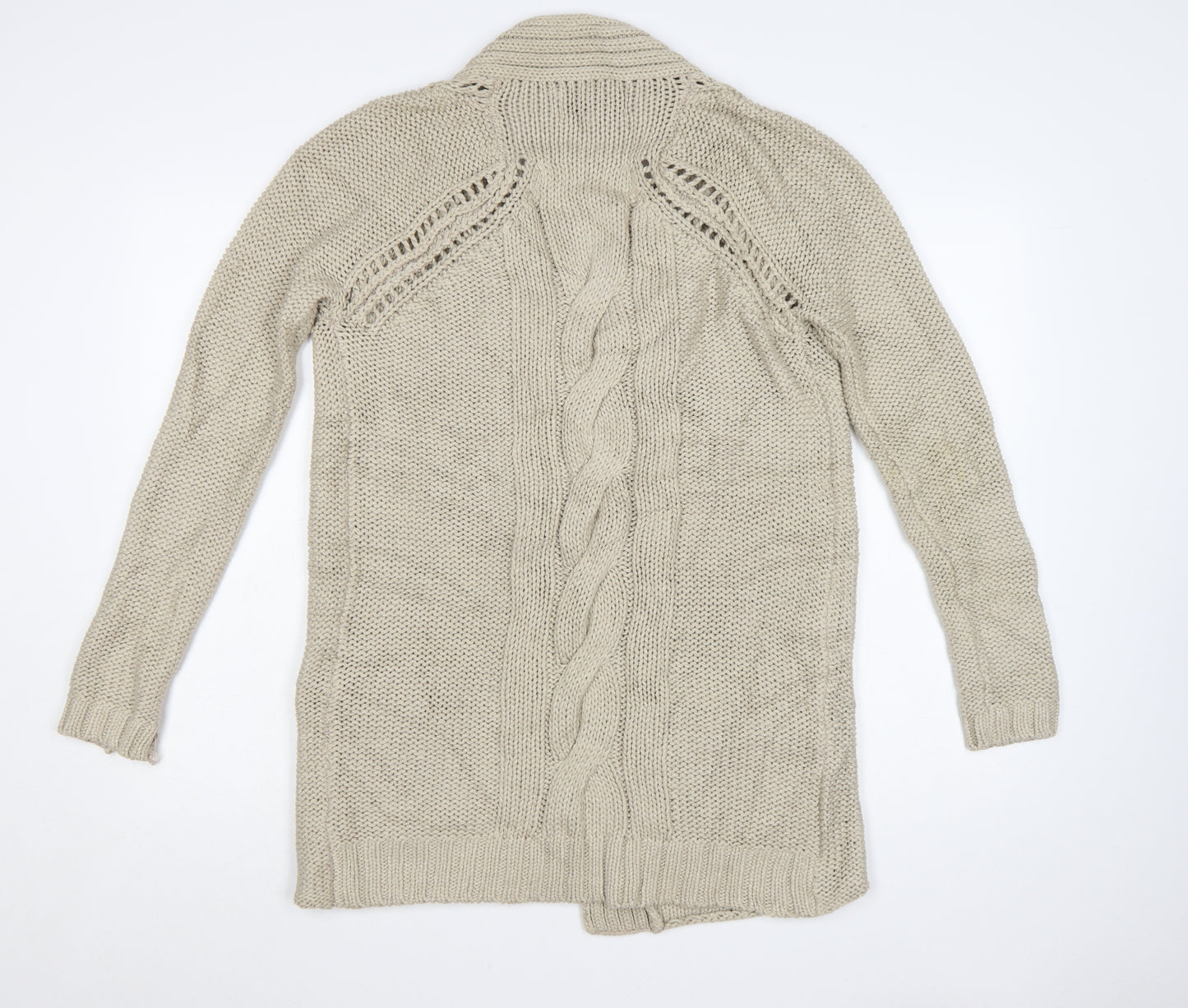 FatFace Womens Beige Cotton Long Sleeve Open Knit Cardigan Size 8