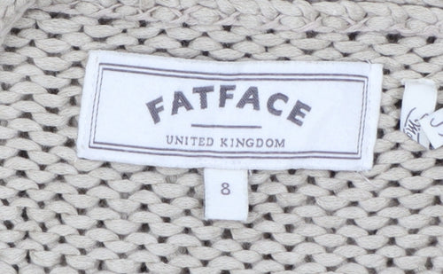FatFace Womens Beige Cotton Long Sleeve Open Knit Cardigan Size 8