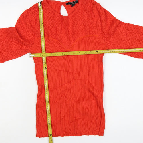 Lipsy Women Red Knit Long Sleeve Pullover Jumper Size 14