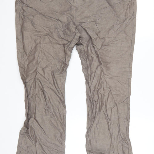 Marks and Spencer Women Brown Linen Blend Chino Trousers Size 14 Short
