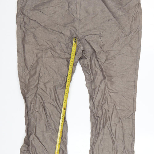 Marks and Spencer Women Brown Linen Blend Chino Trousers Size 14 Short