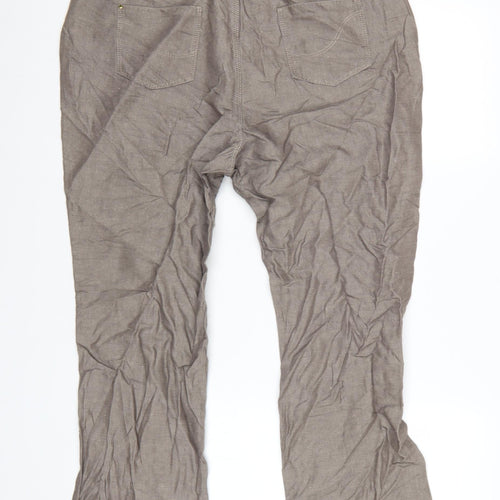 Marks and Spencer Women Brown Linen Blend Chino Trousers Size 14 Short
