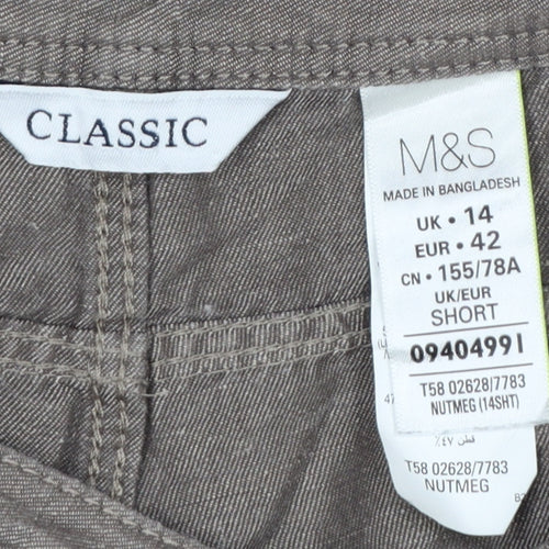 Marks and Spencer Women Brown Linen Blend Chino Trousers Size 14 Short