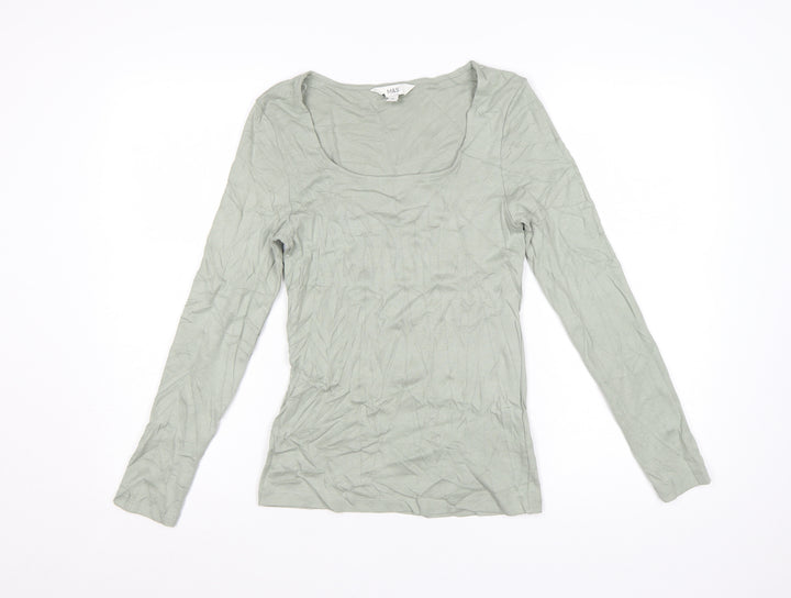 Marks and Spencer Women Green Long Sleeve Cotton T-Shirt Size 10