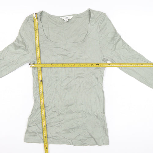 Marks and Spencer Women Green Long Sleeve Cotton T-Shirt Size 10