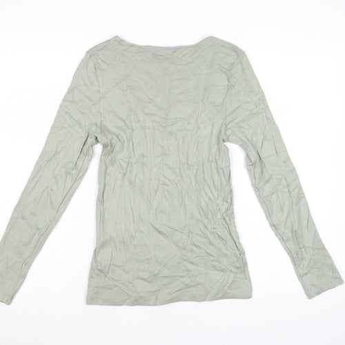 Marks and Spencer Women Green Long Sleeve Cotton T-Shirt Size 10