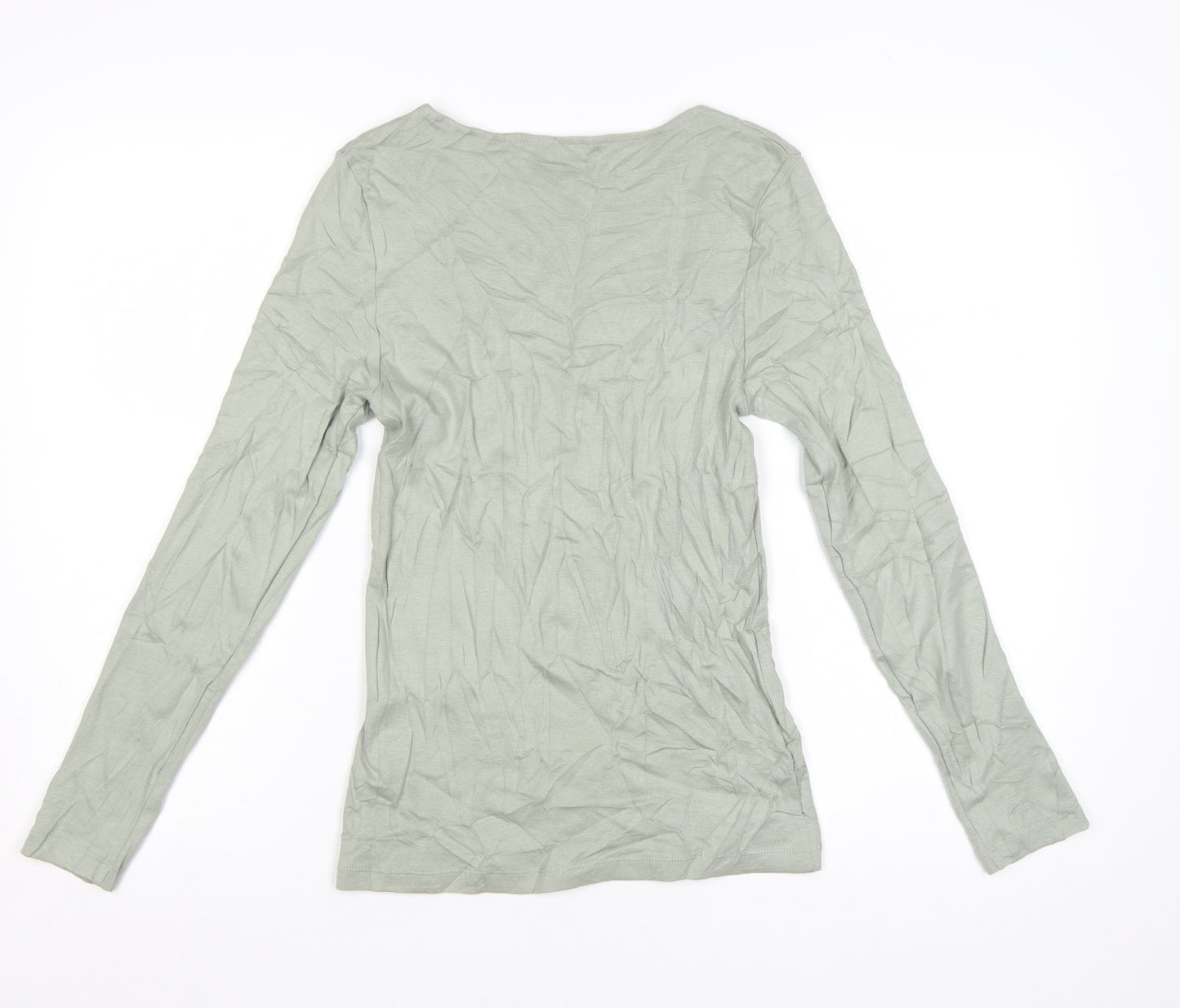 Marks and Spencer Women Green Long Sleeve Cotton T-Shirt Size 10