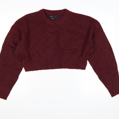 ASOS DESIGN Women Burgundy Crew Neck Cropped Jumper Size S UK 8-10
