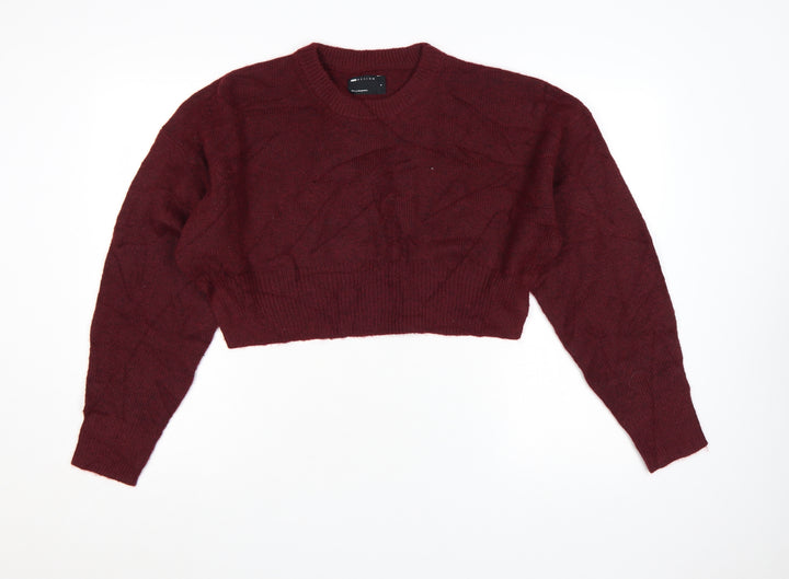 ASOS DESIGN Women Burgundy Crew Neck Cropped Jumper Size S UK 8-10