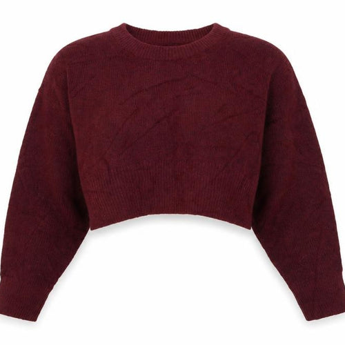 ASOS DESIGN Women Burgundy Crew Neck Cropped Jumper Size S UK 8-10