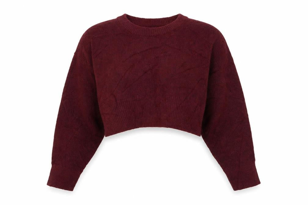 ASOS DESIGN Women Burgundy Crew Neck Cropped Jumper Size S UK 8-10