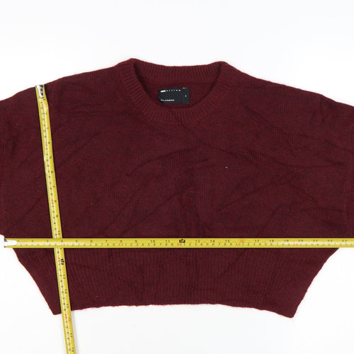 ASOS DESIGN Women Burgundy Crew Neck Cropped Jumper Size S UK 8-10