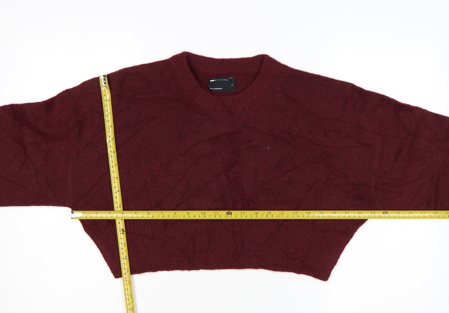 ASOS DESIGN Women Burgundy Crew Neck Cropped Jumper Size S UK 8-10