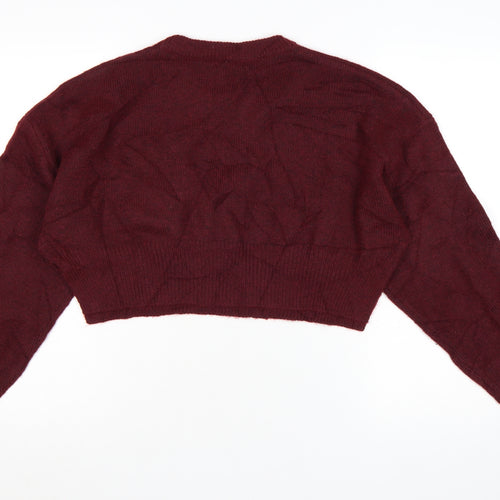 ASOS DESIGN Women Burgundy Crew Neck Cropped Jumper Size S UK 8-10