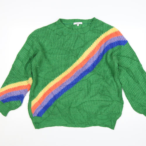Next Womens Green Rainbow Knit Chunky Pullover Jumper Size M