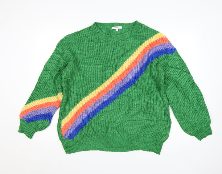 Next Womens Green Rainbow Knit Chunky Pullover Jumper Size M