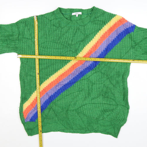 Next Womens Green Rainbow Knit Chunky Pullover Jumper Size M